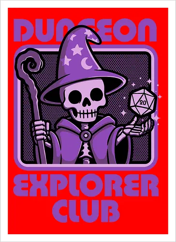 RPG Mage Skull - Rpg, Role-play, Role-playing, Roleplay Game, Role-playing Game, Roleplaying Game, Critical Hit, Critical, Critical Fail, Critical Success, Dungeon Master, Dungeon, Nerd, Geek, Adventure, Fantasy, Magic, Ritual, Magical, Wizard, Sorcery, Sorcerer, D20, Fireball, Tabletop Game, Tabletop, Tabletop Gaming, Tabletop Rpg, Game Master, Exploration, Explorer, Club, Skull, Skeleton, Bones, Bone, Undead - Artprint