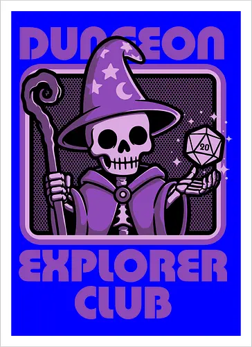 RPG Mage Skull - Rpg, Role-play, Role-playing, Roleplay Game, Role-playing Game, Roleplaying Game, Critical Hit, Critical, Critical Fail, Critical Success, Dungeon Master, Dungeon, Nerd, Geek, Adventure, Fantasy, Magic, Ritual, Magical, Wizard, Sorcery, Sorcerer, D20, Fireball, Tabletop Game, Tabletop, Tabletop Gaming, Tabletop Rpg, Game Master, Exploration, Explorer, Club, Skull, Skeleton, Bones, Bone, Undead - Artprint