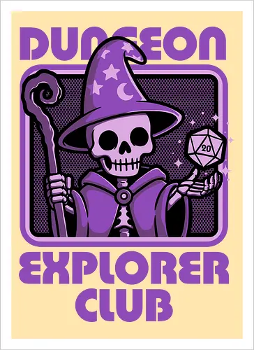 RPG Mage Skull - Rpg, Role-play, Role-playing, Roleplay Game, Role-playing Game, Roleplaying Game, Critical Hit, Critical, Critical Fail, Critical Success, Dungeon Master, Dungeon, Nerd, Geek, Adventure, Fantasy, Magic, Ritual, Magical, Wizard, Sorcery, Sorcerer, D20, Fireball, Tabletop Game, Tabletop, Tabletop Gaming, Tabletop Rpg, Game Master, Exploration, Explorer, Club, Skull, Skeleton, Bones, Bone, Undead - Artprint