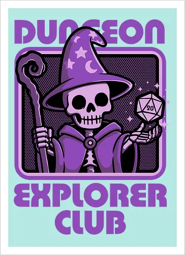 RPG Mage Skull - Rpg, Role-play, Role-playing, Roleplay Game, Role-playing Game, Roleplaying Game, Critical Hit, Critical, Critical Fail, Critical Success, Dungeon Master, Dungeon, Nerd, Geek, Adventure, Fantasy, Magic, Ritual, Magical, Wizard, Sorcery, Sorcerer, D20, Fireball, Tabletop Game, Tabletop, Tabletop Gaming, Tabletop Rpg, Game Master, Exploration, Explorer, Club, Skull, Skeleton, Bones, Bone, Undead - Artprint