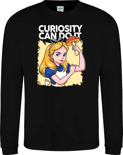 Curiosity Can Do It - A playful fantasy-inspired illustration celebrating curiosity, imagination, and courage through a clever reinterpretation of the iconic motivational poster. - Sweatshirt
