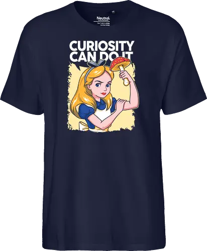 Curiosity Can Do It - A playful fantasy-inspired illustration celebrating curiosity, imagination, and courage through a clever reinterpretation of the iconic motivational poster. - Fairtrade T-Shirt