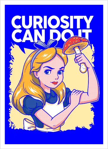 Curiosity Can Do It - A playful fantasy-inspired illustration celebrating curiosity, imagination, and courage through a clever reinterpretation of the iconic motivational poster. - Artprint