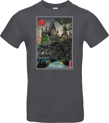 School of witchcraft and wizard woodblock - fantasy, wizard, ukiyo e, howarts, magic, castle, series, japanese art - Standard T-Shirt