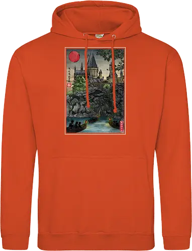 School of witchcraft and wizard woodblock - fantasy, wizard, ukiyo e, howarts, magic, castle, series, japanese art - Standard Hoodie