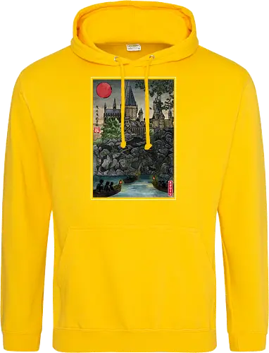 School of witchcraft and wizard woodblock - fantasy, wizard, ukiyo e, howarts, magic, castle, series, japanese art - Standard Hoodie