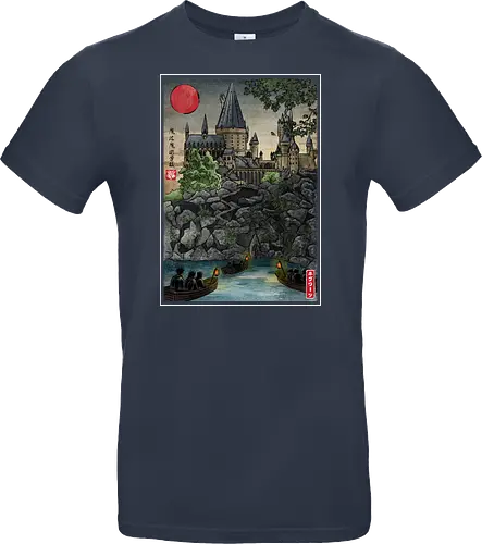 School of witchcraft and wizard woodblock - fantasy, wizard, ukiyo e, howarts, magic, castle, series, japanese art - Standard T-Shirt