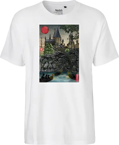 School of witchcraft and wizard woodblock - fantasy, wizard, ukiyo e, howarts, magic, castle, series, japanese art - Fairtrade T-Shirt