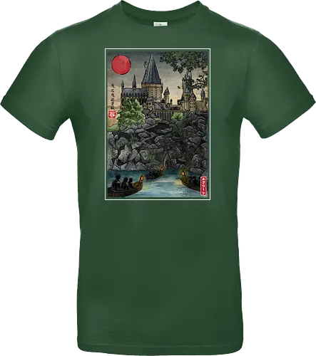 School of witchcraft and wizard woodblock - fantasy, wizard, ukiyo e, howarts, magic, castle, series, japanese art - Standard T-Shirt