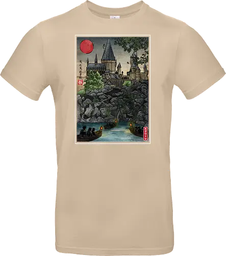 School of witchcraft and wizard woodblock - fantasy, wizard, ukiyo e, howarts, magic, castle, series, japanese art - Standard T-Shirt