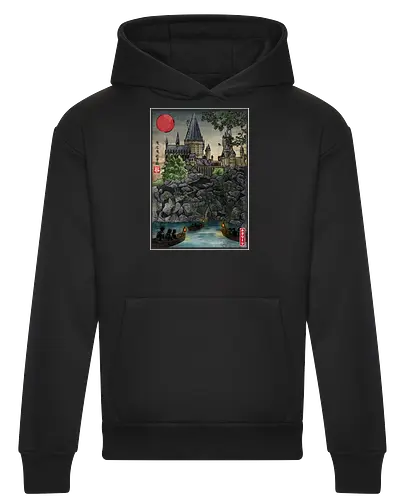 School of witchcraft and wizard woodblock - fantasy, wizard, ukiyo e, howarts, magic, castle, series, japanese art - Heavyweight Hoodie