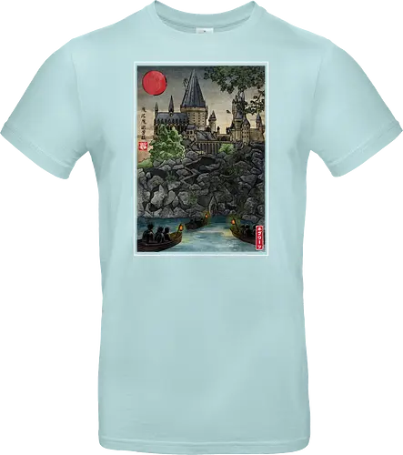 School of witchcraft and wizard woodblock - fantasy, wizard, ukiyo e, howarts, magic, castle, series, japanese art - Standard T-Shirt