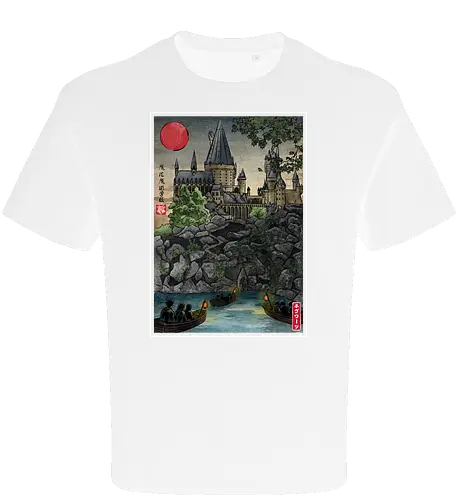 School of witchcraft and wizard woodblock - fantasy, wizard, ukiyo e, howarts, magic, castle, series, japanese art - Oversize T-Shirt