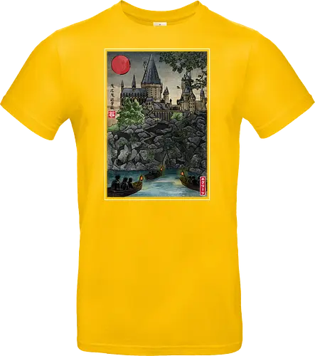 School of witchcraft and wizard woodblock - fantasy, wizard, ukiyo e, howarts, magic, castle, series, japanese art - Standard T-Shirt