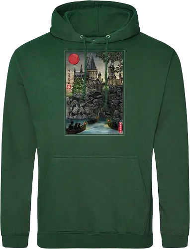 School of witchcraft and wizard woodblock - fantasy, wizard, ukiyo e, howarts, magic, castle, series, japanese art - Standard Hoodie