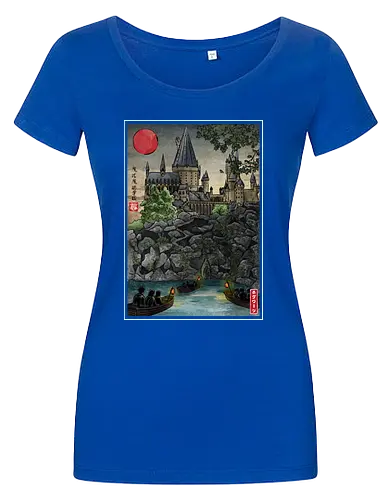 School of witchcraft and wizard woodblock - fantasy, wizard, ukiyo e, howarts, magic, castle, series, japanese art - Women T-Shirt