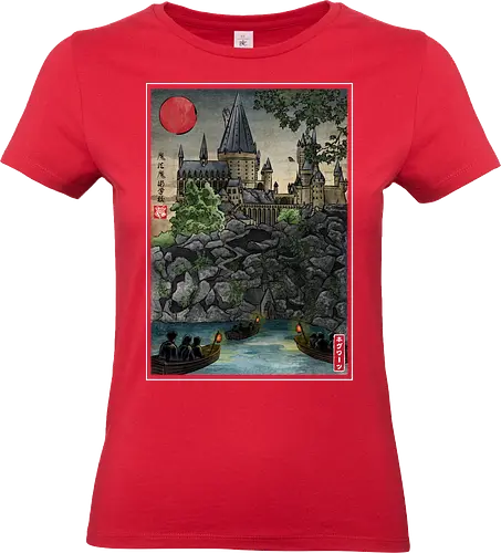 School of witchcraft and wizard woodblock - fantasy, wizard, ukiyo e, howarts, magic, castle, series, japanese art - Standard T-Shirt (Women)