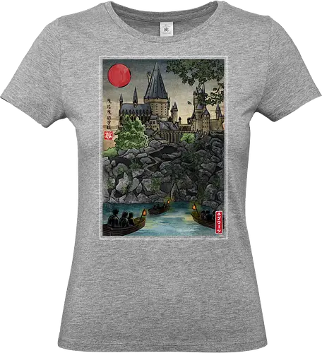 School of witchcraft and wizard woodblock - fantasy, wizard, ukiyo e, howarts, magic, castle, series, japanese art - Standard T-Shirt (Women)