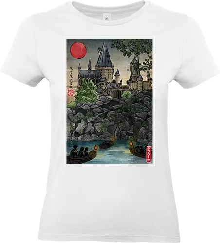 School of witchcraft and wizard woodblock - fantasy, wizard, ukiyo e, howarts, magic, castle, series, japanese art - Standard T-Shirt (Women)