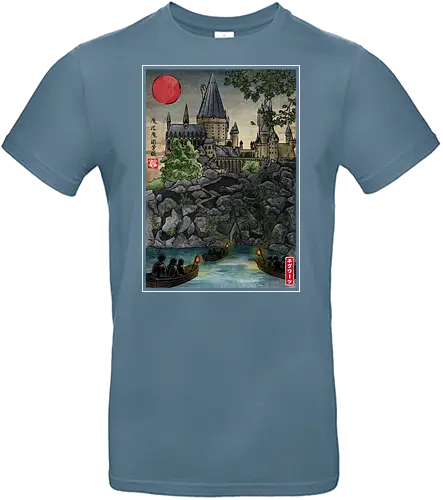 School of witchcraft and wizard woodblock - fantasy, wizard, ukiyo e, howarts, magic, castle, series, japanese art - Standard T-Shirt