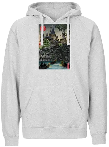 School of witchcraft and wizard woodblock - fantasy, wizard, ukiyo e, howarts, magic, castle, series, japanese art - Fairtrade Hoodie