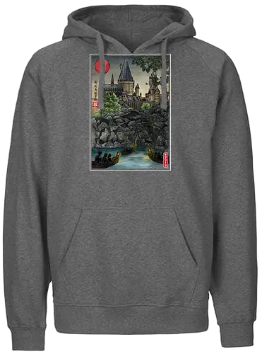 School of witchcraft and wizard woodblock - fantasy, wizard, ukiyo e, howarts, magic, castle, series, japanese art - Fairtrade Hoodie