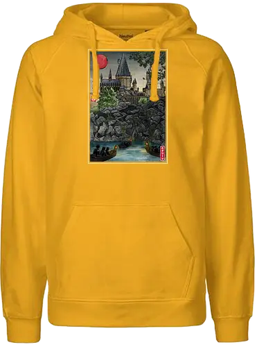 School of witchcraft and wizard woodblock - fantasy, wizard, ukiyo e, howarts, magic, castle, series, japanese art - Fairtrade Hoodie