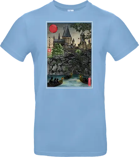 School of witchcraft and wizard woodblock - fantasy, wizard, ukiyo e, howarts, magic, castle, series, japanese art - Standard T-Shirt