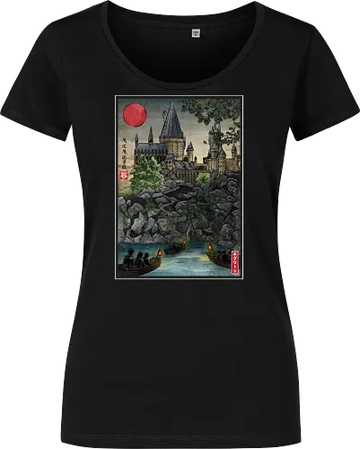School of witchcraft and wizard woodblock - fantasy, wizard, ukiyo e, howarts, magic, castle, series, japanese art - Women T-Shirt