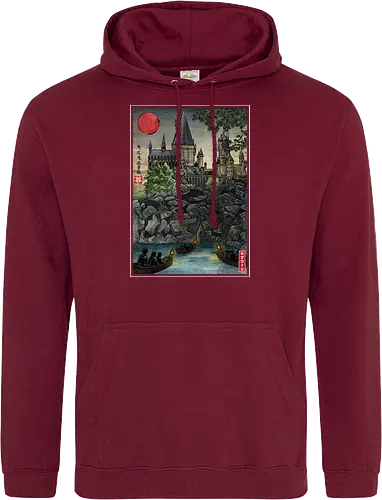 School of witchcraft and wizard woodblock - fantasy, wizard, ukiyo e, howarts, magic, castle, series, japanese art - Standard Hoodie