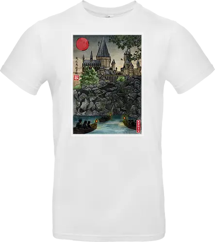 School of witchcraft and wizard woodblock - fantasy, wizard, ukiyo e, howarts, magic, castle, series, japanese art - Standard T-Shirt