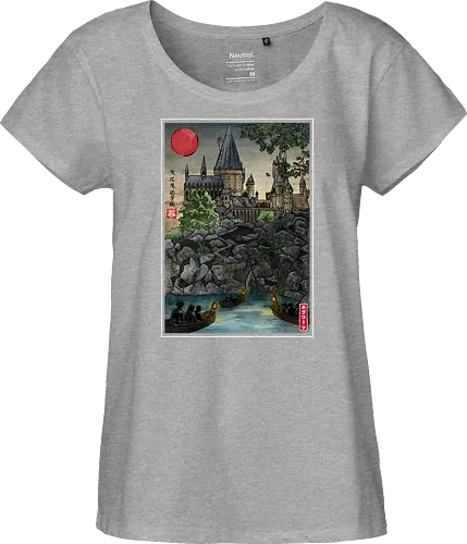 School of witchcraft and wizard woodblock - fantasy, wizard, ukiyo e, howarts, magic, castle, series, japanese art - Fairtrade Girl Shirt