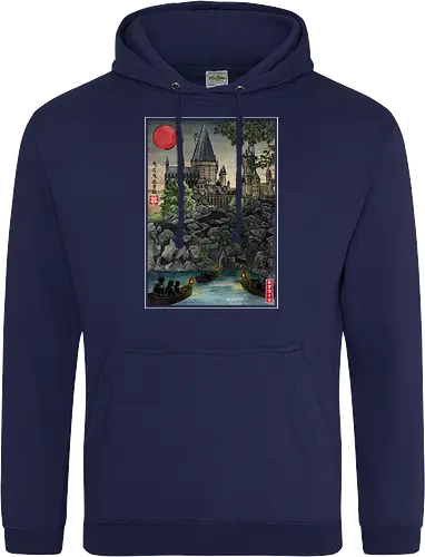 School of witchcraft and wizard woodblock - fantasy, wizard, ukiyo e, howarts, magic, castle, series, japanese art - Standard Hoodie