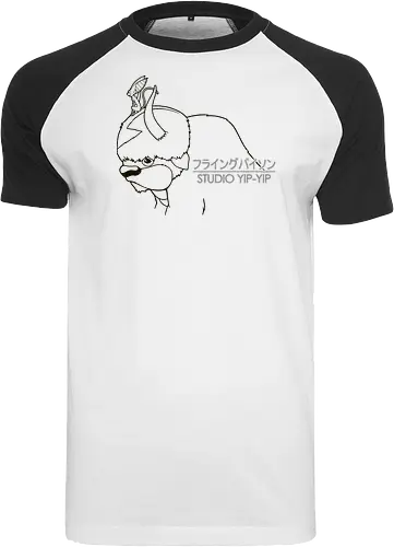 Fliegender Bison und Lemur - Japanische Minimalistische Linienkunst - fliegender Bison minimalistische Kunst, fliegender Lemur Anime, japanische schwarze Linienkunst, minimalistisches Anime Design, süßes Geek Kreaturen Druck, Anime Kreatur Shirt, japanische schwarze Linienkunst, flauschiger Bison Design, Lemur Anime Druck, minimalistische Geek Kunst, Anime Kreatur Shirt, exklusives japanisches Design, süßer Anime Druck, Premium japanische Linienkunst, süßes Nerd Shirt - Raglan T-Shirt