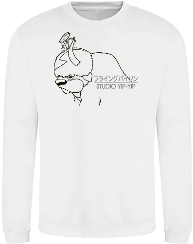 Fliegender Bison und Lemur - Japanische Minimalistische Linienkunst - fliegender Bison minimalistische Kunst, fliegender Lemur Anime, japanische schwarze Linienkunst, minimalistisches Anime Design, süßes Geek Kreaturen Druck, Anime Kreatur Shirt, japanische schwarze Linienkunst, flauschiger Bison Design, Lemur Anime Druck, minimalistische Geek Kunst, Anime Kreatur Shirt, exklusives japanisches Design, süßer Anime Druck, Premium japanische Linienkunst, süßes Nerd Shirt - Sweatshirt