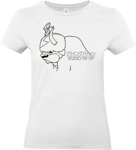 Fliegender Bison und Lemur - Japanische Minimalistische Linienkunst - fliegender Bison minimalistische Kunst, fliegender Lemur Anime, japanische schwarze Linienkunst, minimalistisches Anime Design, süßes Geek Kreaturen Druck, Anime Kreatur Shirt, japanische schwarze Linienkunst, flauschiger Bison Design, Lemur Anime Druck, minimalistische Geek Kunst, Anime Kreatur Shirt, exklusives japanisches Design, süßer Anime Druck, Premium japanische Linienkunst, süßes Nerd Shirt - Standard T-Shirt (Women)