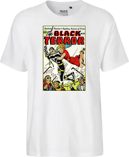 Klassischer Held der 40er - Vintage Comic Kunst, Retro 1940er Cover, Black Terror, Golden Age Comics, klassischer amerikanischer Held, Pulp Comic Kunst, Vintage Superheld, Retro Druck, Comic Sammler, 1940er Kunst, klassische Illustration, Sammler Geschenk, goldenes Zeitalter Comic, Schwarzer Anzug Held, ikonisches Cover, Retro amerikanische Kunst, klassische Popkultur - Fairtrade T-Shirt