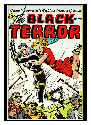 Klassischer Held der 40er - Vintage Comic Kunst, Retro 1940er Cover, Black Terror, Golden Age Comics, klassischer amerikanischer Held, Pulp Comic Kunst, Vintage Superheld, Retro Druck, Comic Sammler, 1940er Kunst, klassische Illustration, Sammler Geschenk, goldenes Zeitalter Comic, Schwarzer Anzug Held, ikonisches Cover, Retro amerikanische Kunst, klassische Popkultur - Artprint