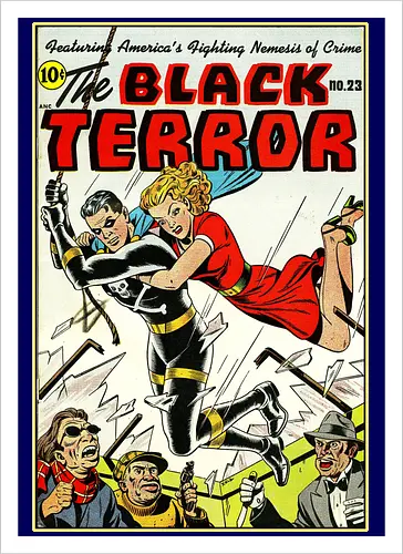Klassischer Held der 40er - Vintage Comic Kunst, Retro 1940er Cover, Black Terror, Golden Age Comics, klassischer amerikanischer Held, Pulp Comic Kunst, Vintage Superheld, Retro Druck, Comic Sammler, 1940er Kunst, klassische Illustration, Sammler Geschenk, goldenes Zeitalter Comic, Schwarzer Anzug Held, ikonisches Cover, Retro amerikanische Kunst, klassische Popkultur - Artprint
