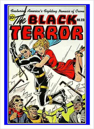 Klassischer Held der 40er - Vintage Comic Kunst, Retro 1940er Cover, Black Terror, Golden Age Comics, klassischer amerikanischer Held, Pulp Comic Kunst, Vintage Superheld, Retro Druck, Comic Sammler, 1940er Kunst, klassische Illustration, Sammler Geschenk, goldenes Zeitalter Comic, Schwarzer Anzug Held, ikonisches Cover, Retro amerikanische Kunst, klassische Popkultur - Artprint