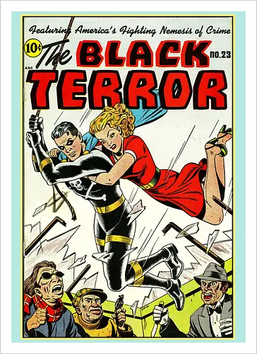 Klassischer Held der 40er - Vintage Comic Kunst, Retro 1940er Cover, Black Terror, Golden Age Comics, klassischer amerikanischer Held, Pulp Comic Kunst, Vintage Superheld, Retro Druck, Comic Sammler, 1940er Kunst, klassische Illustration, Sammler Geschenk, goldenes Zeitalter Comic, Schwarzer Anzug Held, ikonisches Cover, Retro amerikanische Kunst, klassische Popkultur - Artprint