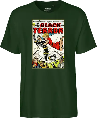 Klassischer Held der 40er - Vintage Comic Kunst, Retro 1940er Cover, Black Terror, Golden Age Comics, klassischer amerikanischer Held, Pulp Comic Kunst, Vintage Superheld, Retro Druck, Comic Sammler, 1940er Kunst, klassische Illustration, Sammler Geschenk, goldenes Zeitalter Comic, Schwarzer Anzug Held, ikonisches Cover, Retro amerikanische Kunst, klassische Popkultur - Fairtrade T-Shirt