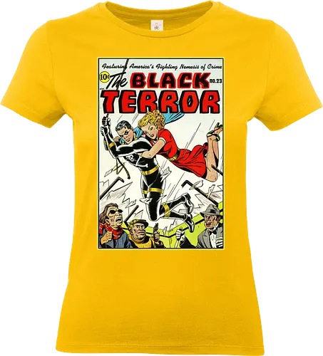 Klassischer Held der 40er - Vintage Comic Kunst, Retro 1940er Cover, Black Terror, Golden Age Comics, klassischer amerikanischer Held, Pulp Comic Kunst, Vintage Superheld, Retro Druck, Comic Sammler, 1940er Kunst, klassische Illustration, Sammler Geschenk, goldenes Zeitalter Comic, Schwarzer Anzug Held, ikonisches Cover, Retro amerikanische Kunst, klassische Popkultur - Standard T-Shirt (Women)