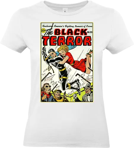 Klassischer Held der 40er - Vintage Comic Kunst, Retro 1940er Cover, Black Terror, Golden Age Comics, klassischer amerikanischer Held, Pulp Comic Kunst, Vintage Superheld, Retro Druck, Comic Sammler, 1940er Kunst, klassische Illustration, Sammler Geschenk, goldenes Zeitalter Comic, Schwarzer Anzug Held, ikonisches Cover, Retro amerikanische Kunst, klassische Popkultur - Standard T-Shirt (Women)