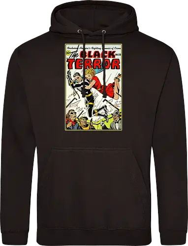 Klassischer Held der 40er - Vintage Comic Kunst, Retro 1940er Cover, Black Terror, Golden Age Comics, klassischer amerikanischer Held, Pulp Comic Kunst, Vintage Superheld, Retro Druck, Comic Sammler, 1940er Kunst, klassische Illustration, Sammler Geschenk, goldenes Zeitalter Comic, Schwarzer Anzug Held, ikonisches Cover, Retro amerikanische Kunst, klassische Popkultur - Standard Hoodie
