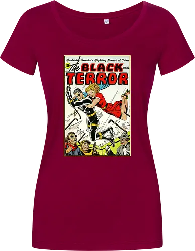 Klassischer Held der 40er - Vintage Comic Kunst, Retro 1940er Cover, Black Terror, Golden Age Comics, klassischer amerikanischer Held, Pulp Comic Kunst, Vintage Superheld, Retro Druck, Comic Sammler, 1940er Kunst, klassische Illustration, Sammler Geschenk, goldenes Zeitalter Comic, Schwarzer Anzug Held, ikonisches Cover, Retro amerikanische Kunst, klassische Popkultur - Women T-Shirt
