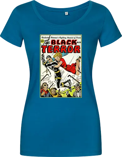Klassischer Held der 40er - Vintage Comic Kunst, Retro 1940er Cover, Black Terror, Golden Age Comics, klassischer amerikanischer Held, Pulp Comic Kunst, Vintage Superheld, Retro Druck, Comic Sammler, 1940er Kunst, klassische Illustration, Sammler Geschenk, goldenes Zeitalter Comic, Schwarzer Anzug Held, ikonisches Cover, Retro amerikanische Kunst, klassische Popkultur - Women T-Shirt