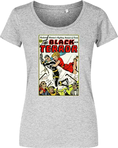 Klassischer Held der 40er - Vintage Comic Kunst, Retro 1940er Cover, Black Terror, Golden Age Comics, klassischer amerikanischer Held, Pulp Comic Kunst, Vintage Superheld, Retro Druck, Comic Sammler, 1940er Kunst, klassische Illustration, Sammler Geschenk, goldenes Zeitalter Comic, Schwarzer Anzug Held, ikonisches Cover, Retro amerikanische Kunst, klassische Popkultur - Women T-Shirt