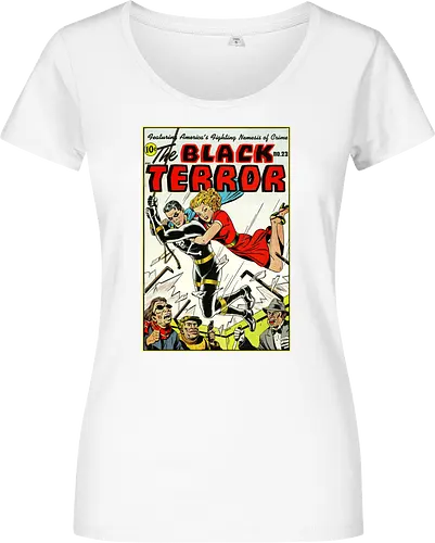 Klassischer Held der 40er - Vintage Comic Kunst, Retro 1940er Cover, Black Terror, Golden Age Comics, klassischer amerikanischer Held, Pulp Comic Kunst, Vintage Superheld, Retro Druck, Comic Sammler, 1940er Kunst, klassische Illustration, Sammler Geschenk, goldenes Zeitalter Comic, Schwarzer Anzug Held, ikonisches Cover, Retro amerikanische Kunst, klassische Popkultur - Women T-Shirt