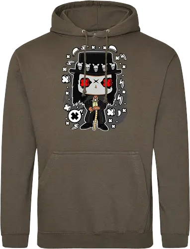 Voodoo-Entität Chibi - dunkle Chibi-Kunst, Voodoo-Entität, Totenkopf-Zylinder, rote Augen, Horror-Druck, übernatürlicher Charakter, Papa Legba, American Horror Story, AHS Coven, Funko Pop, vodu, Geek Horror Kunst, Chibi Sammlerstück, Machtstab, Horror-Fan-Geschenk, mystische Figur, Voodoo-Ästhetik, Horror-Geek-Kleidung, exklusive dunkle Kunst, geheimnisvoller Charakter - Standard Hoodie